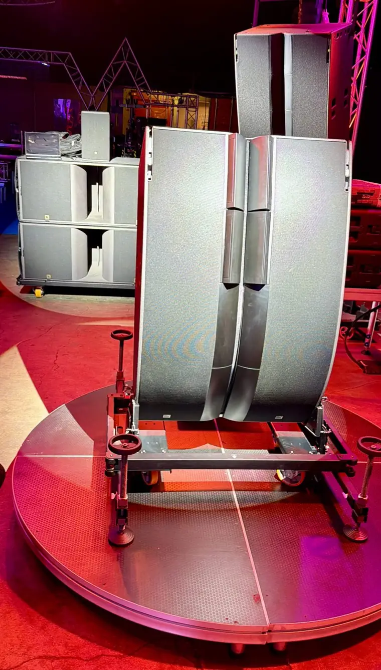 L2 cabinets on their transport cart, ready to fly
